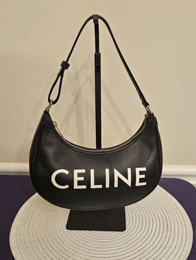 AUTHENTIC Celine Ava Bag in Smooth Calfskin - Black with White Logo